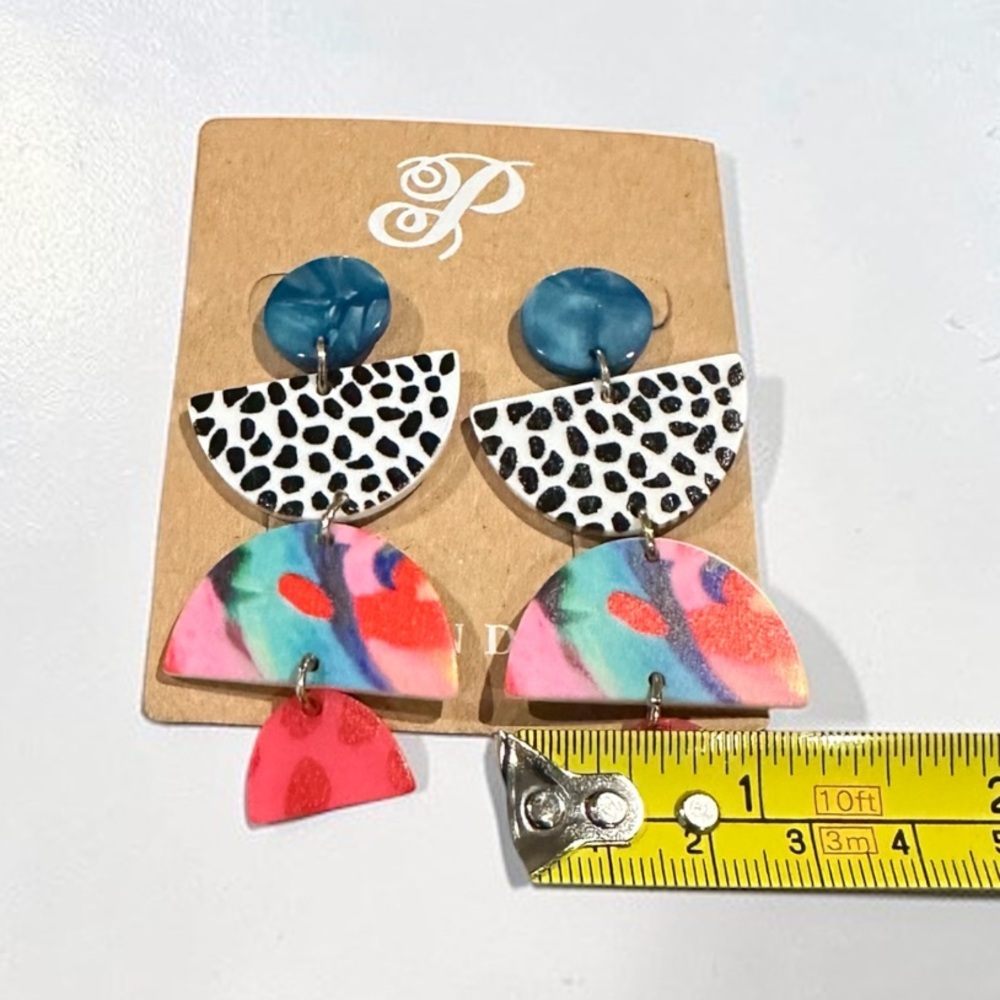 Plunder Colorful Statement Dangle Earrings | Bold Multi Color Geometric Earrings - Picture 5 of 7